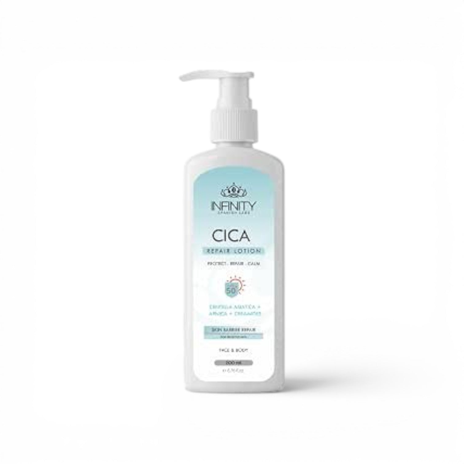 Infinity Spanish Labs Cica Repair Cream Lotion for Face and Body, SPF 50+, Centella Asiatica, Arnica and Ceramides, 200ml