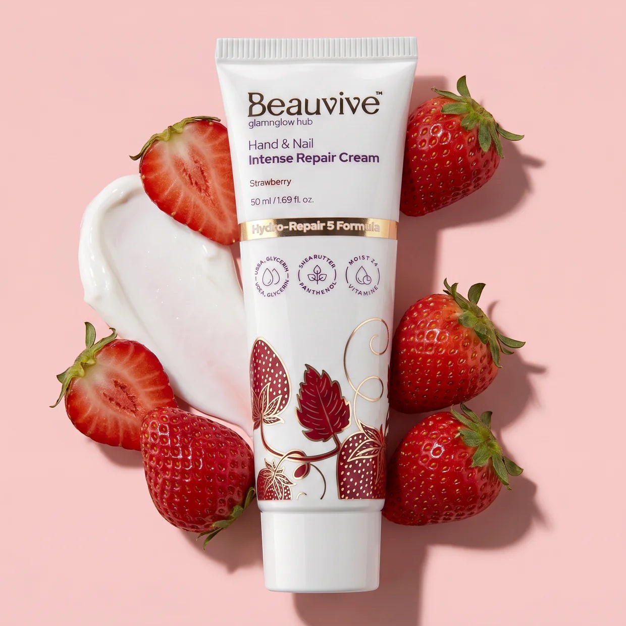 Beauvive Hand & Nail Intense Repair Cream – Strawberry