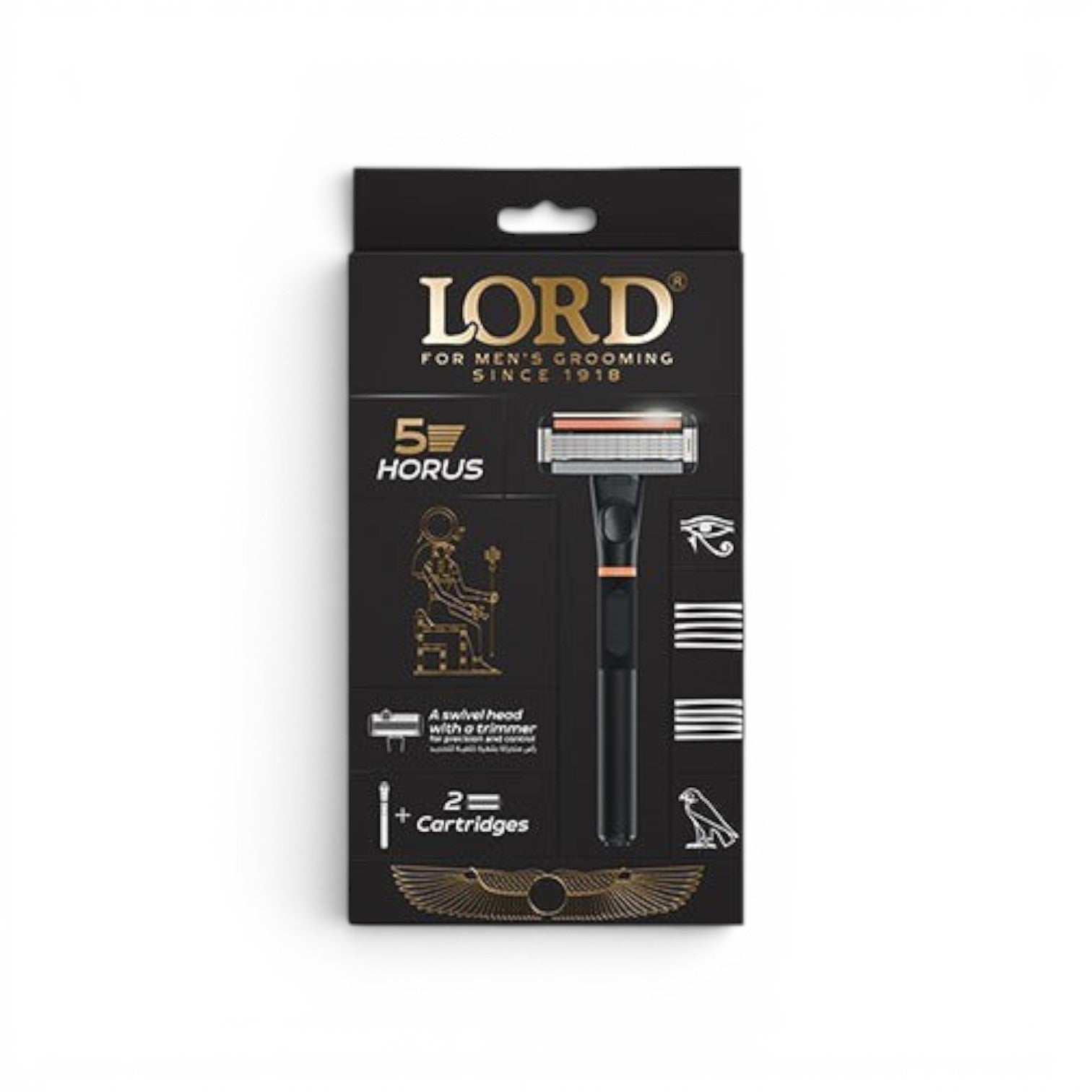 LORD Horus 5 Blade Men’s Razor – Handle + 2 Cartridges with Trimmer & Lubricating Strip