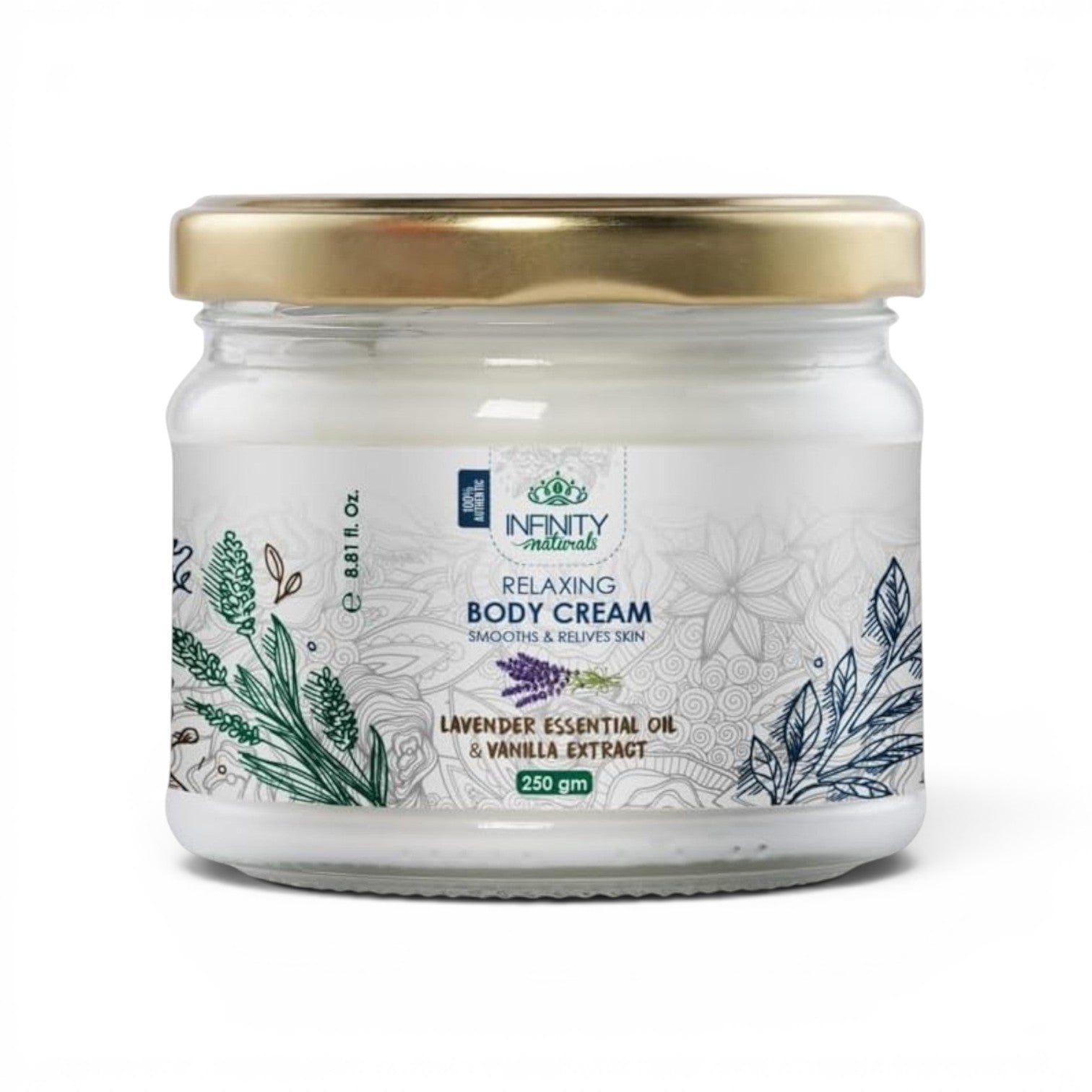 Infinity Naturals Relaxing Body Cream Lavender Essential Oil & Vanilla Extract 250gm