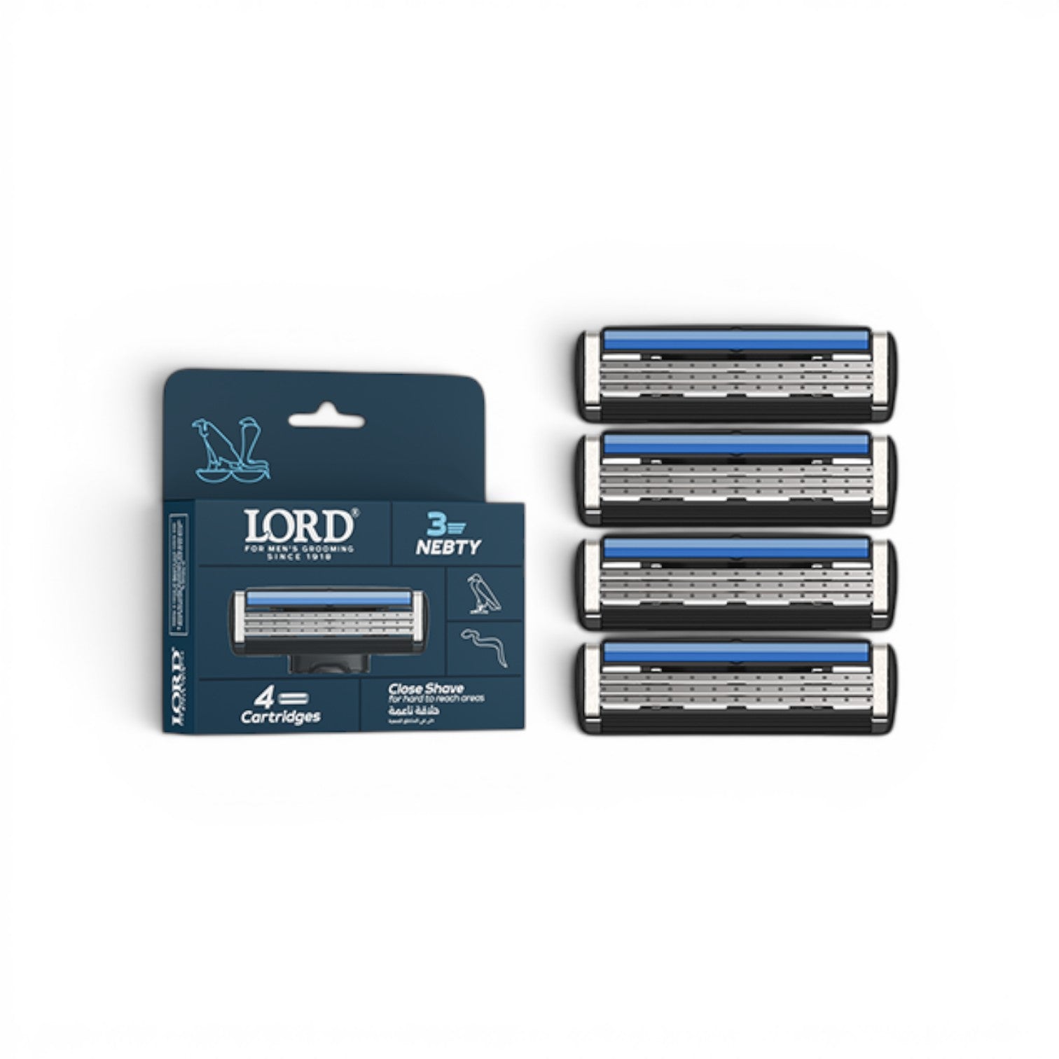 LORD Nebty 3 Blade Razor Refills – 4 Cartridges for Daily Shaving