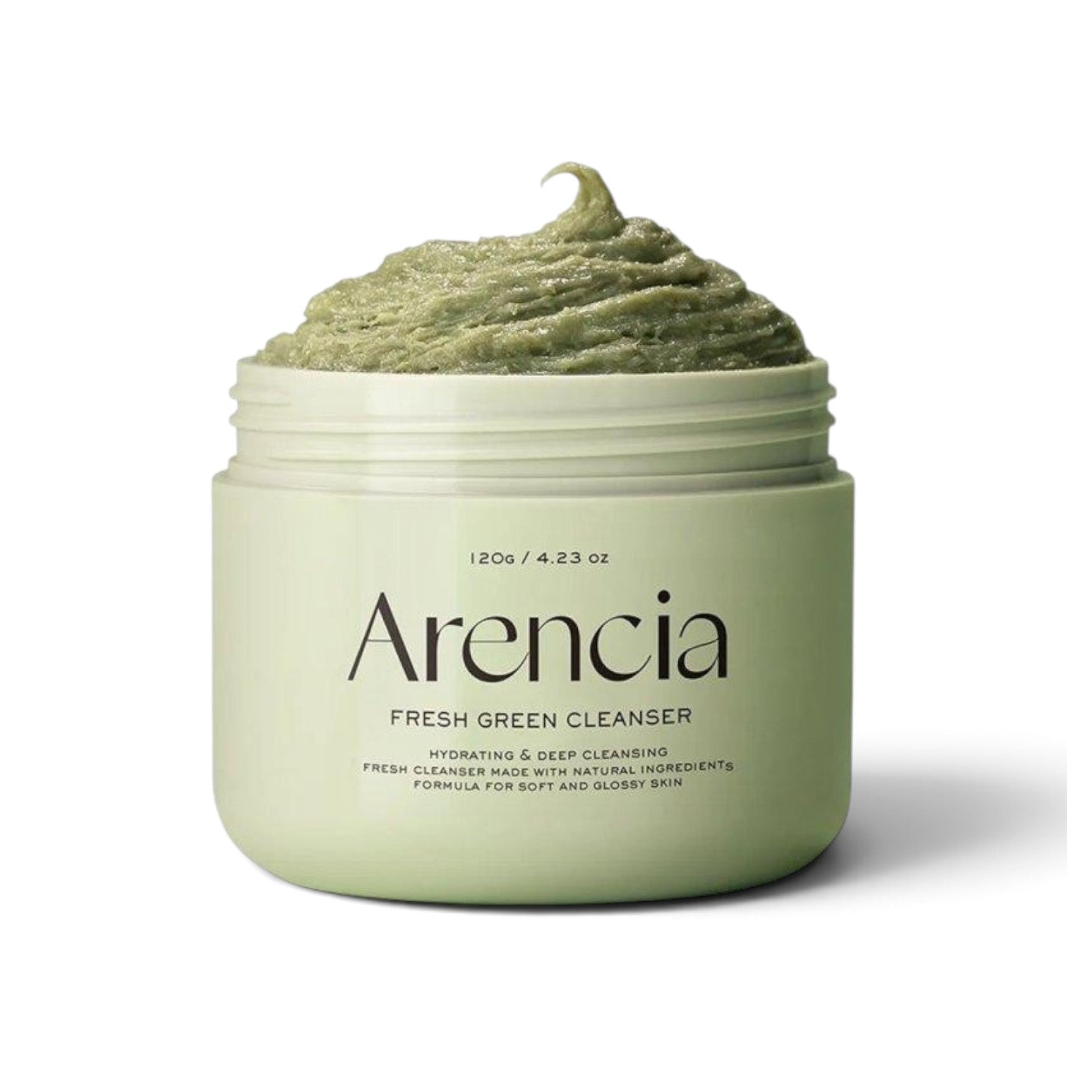 likemoon.shop Arencia Fresh Green Rice Mochi cleanser in a light green jar with a textured herbal paste top