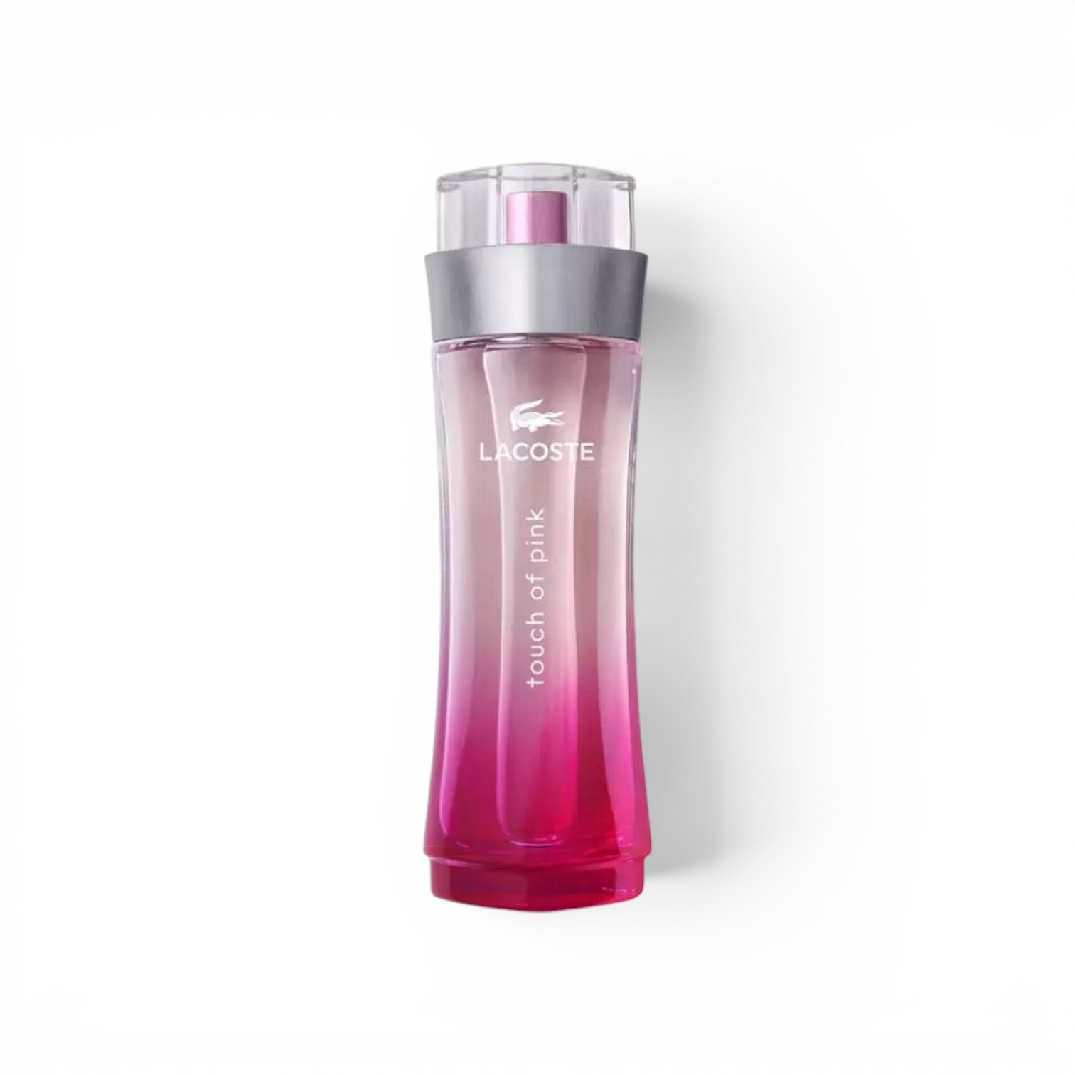likemoon.shop Lacoste Touch of Pink Eau de Toilette 90ml perfume bottle with a pink gradient glass design