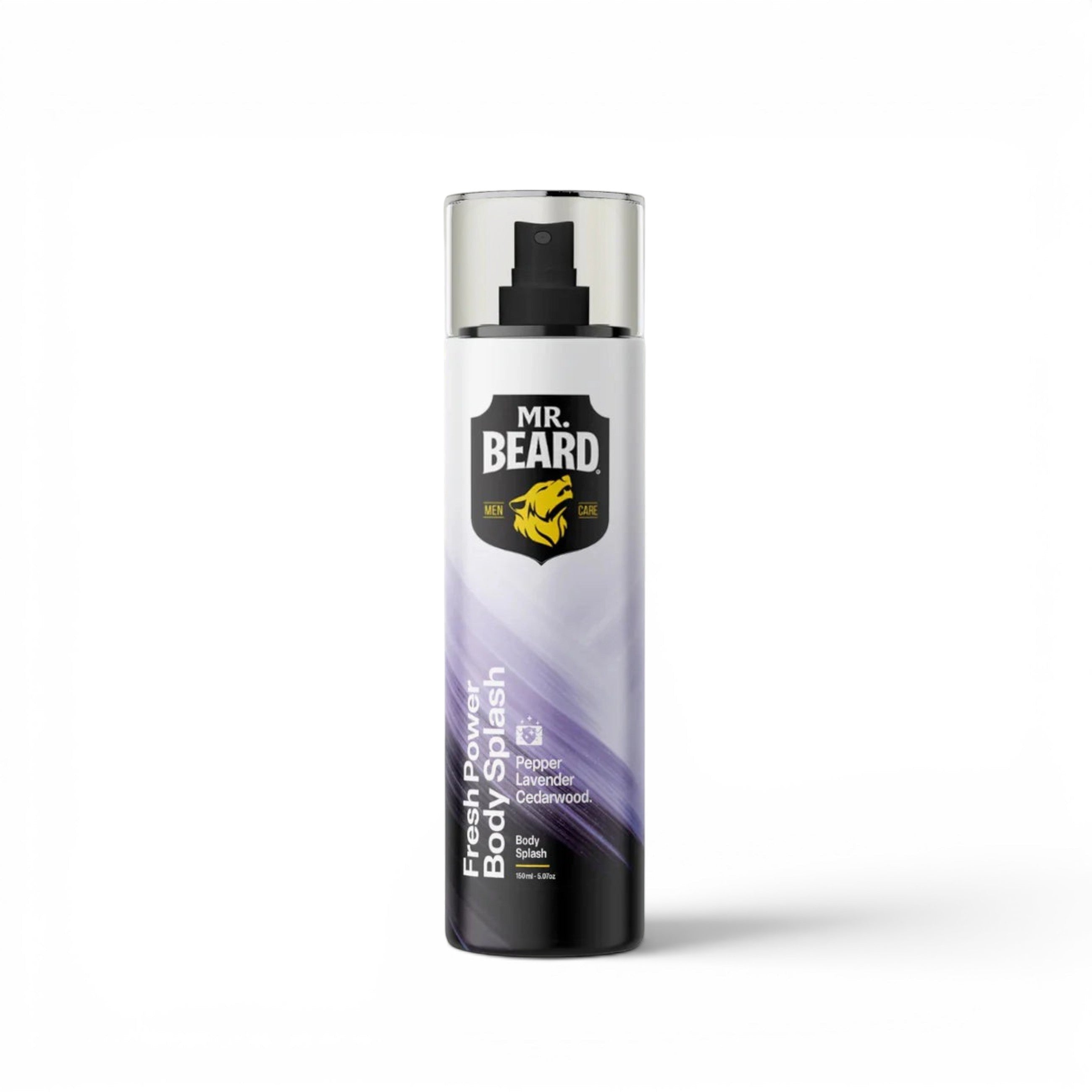 likemoon.shop MR. BEARD Fresh Power body splash spray bottle with purple gradient design and masculine scent notes
