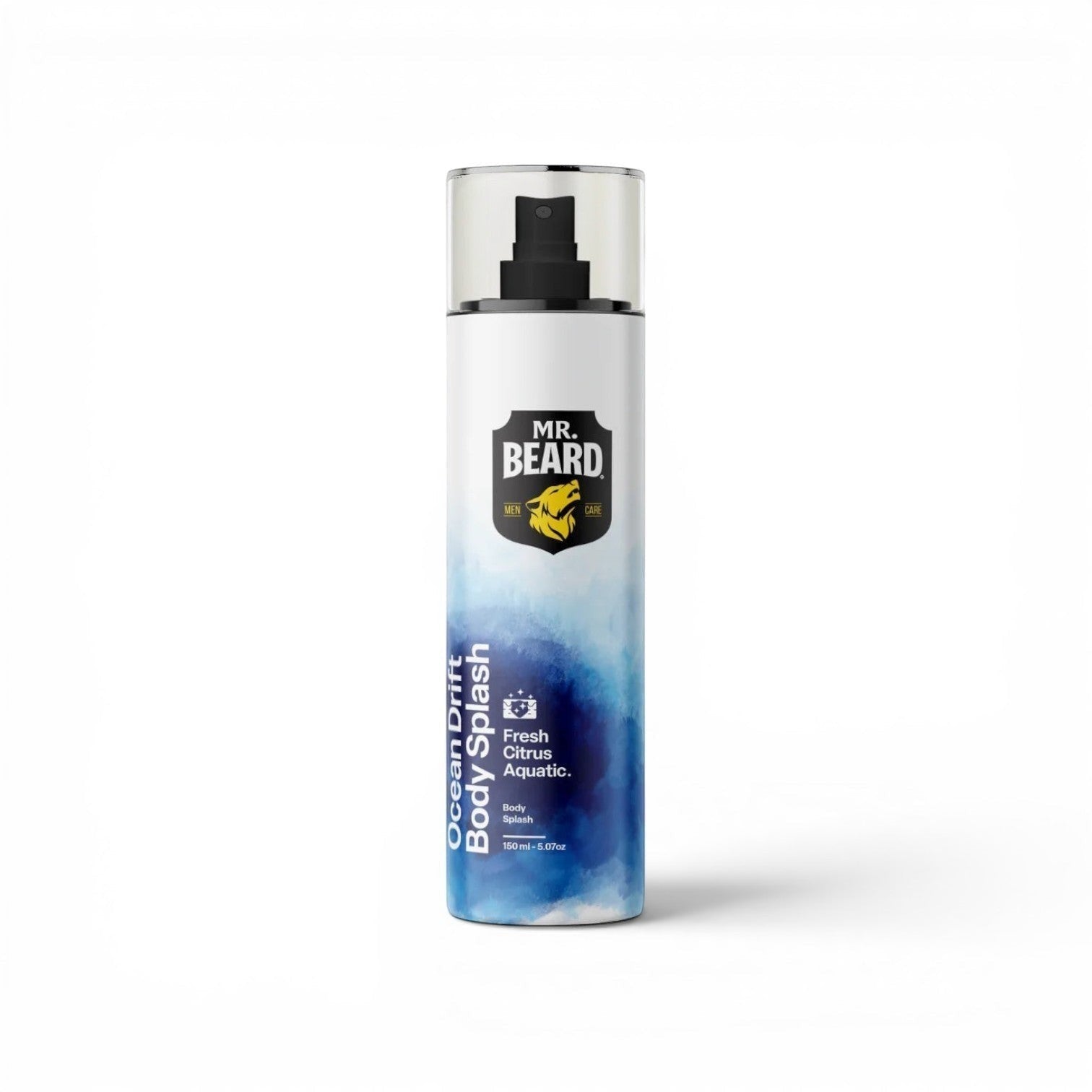 likemoon.shop MR. BEARD Ocean Drift body splash spray bottle with blue watercolor design and citrus aquatic scent