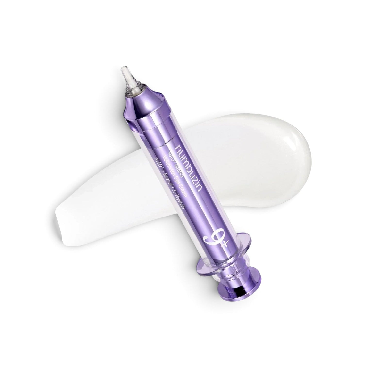 likemoon.shop Numbuzin No.9 NAD Retinol Volumetox Eye Cream in a purple syringe-style applicator with white cream