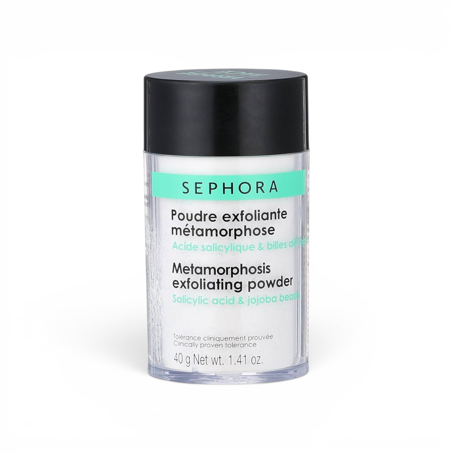 likemoon.shop SEPHORA Metamorphosis exfoliating powder with salicylic acid and jojoba beads in a 40g bottle